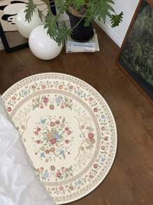 1pc Vintage Floral Round Rug, Bohemian Style Decorative Rug, Durable & Lightweight Polyester Fiber Carpet For Living Room Sofa Bedroom Home Decor, Holiday Decorative Rug