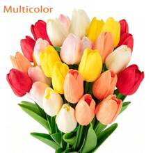 20/30 件白色人造郁金香丝绸花，13.5 英寸，适合作为母亲节、复活节的散装家庭厨房婚礼装饰礼物