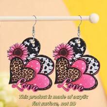 A Pair Of 2D Flat Acrylic Heart-Shaped And Sunflower Decorative Earrings, Party Style Acrylic Jewelry, Suitable For Daily Gatherings And Valentine's Day Wear - Multicolor - View 1
