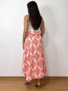 Women's Wrap Skirt With Viscose Lining - Orange - View 5