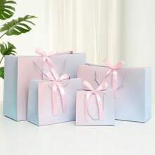 1 Set de bolsa de regalo, bolso de mano con estilo de macaron, bolsa de papel para cosméticos, bolsa de tote con asa de cinta