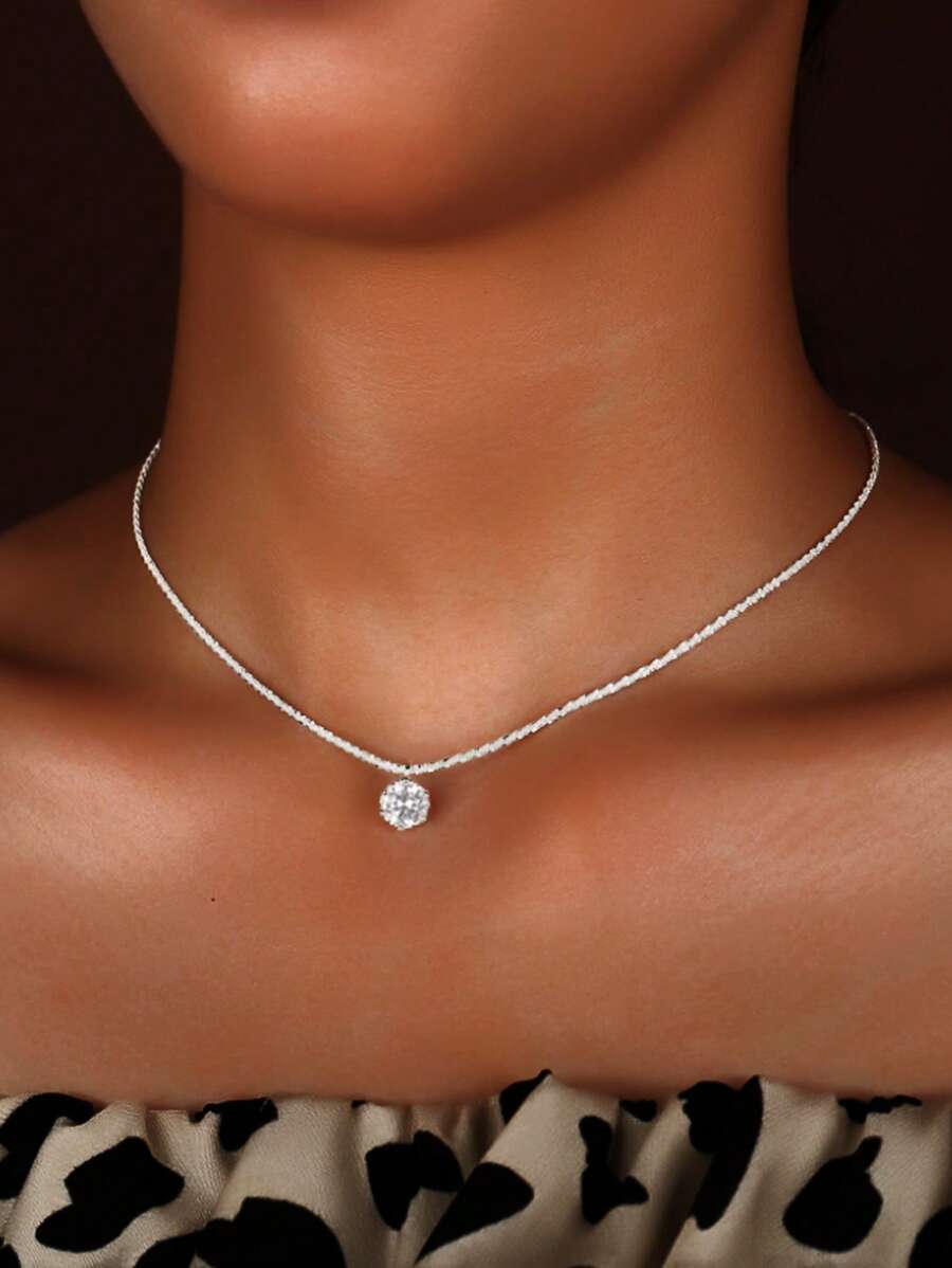 1pc Sparkling 1ct Moissanite Diamond Solitaire S925 Sterling Silver Six Claws Pendant Necklace For Women Ladies Jewellery Dating Gift Eternal Promise Engagement Wedding Necklace Fine Jewelry - Style 5 - View 1