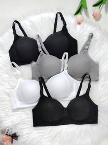 4pcs/Set Teen Girls Simple Solid Color Bralette - Multicolor - View 3