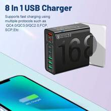 XJDR Cargador de 100W 1 pieza 4 USB-A + 4 USB-C compatible con iPhone 16, 15, 14, 13, carga súper rápida con 8 puertos, cargador de pared adecuado para viajes, oficina, dormitorio y uso doméstico