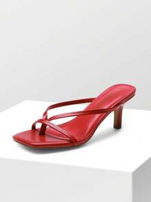 Women Comfortable Kitten Low Heel Thong Heeled Sandals Fashion Square Open Toe Comfort Shoes For Party Casual Slides - 紅色 - 查看 4