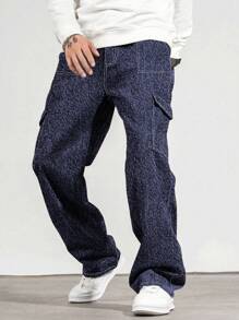 1pc Teen Boys Vintage Casual Avant-Garde Minimalistic Denim Effect Multi-Pocket Cargo Pants, Suitable For Spring/Summer/Autumn/Winter - Blue - View 4