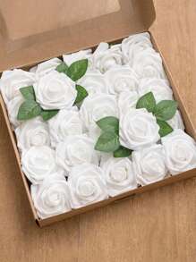 25 piezas de flores artificiales con aspecto real, rosas de espuma antigua con tallos para manualidades, ramos de boda, centros de mesa de baby shower, arreglos florales, decoración de mesas de fiesta y decoración del hogar