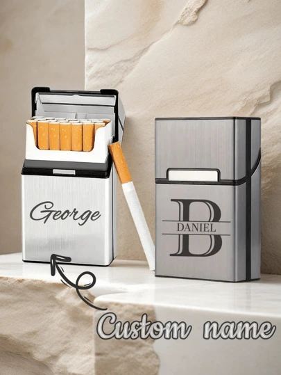 1pc Custom Engraved Stainless Steel Metal Cigarette Case, Personalized Stainless Steel Cigarette Case, Custom Men's Gifts, Gifts For Husband, Gifts For Boyfriend, Gifts For Dad, Gifts For Men, Father's Day Gifts, Gifts For Grandpa, Birthday Gifts For Him Personalized With Name, Valentine's Day, Valentine's Day Decoration, Unique Gifts For Boyfriend, Groomsmen Gifts