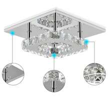 OYAJIA Modern 12W LED Ceiling Lamp / Mini Crystal Chandelier: Black / White Indoor Ceiling Light For Bedroom, Kitchen, Hallway, Office, Living Room; Chrome Crystal Pendant Finish Ideal For Living Room, Kitchen, Office, Bedroom, Dining Room Island (White Square)