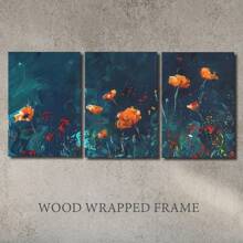 3pcs Bedroom Wall Art Framed Wall Art, Wrapped Canvas Poster Vintage Prints, Spring Red And Orange Flowers In The Water, Perfect Gift Decor, Wall Art For Living Room Bedroom Office, Hanging Hardware Included - Framed, Vertical