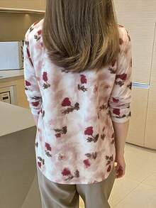 女士优雅印花长袖衬衫，休闲度假粉色春季款 - 粉色 - 查看 3