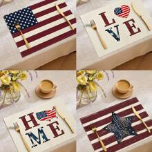 1pc/4pcs/6pcs American Independence Day Stars & Stripes Linen Placemats, Durable Dining Table Mats Suitable For Home, Restaurant, Decor - Multicolor - View 1