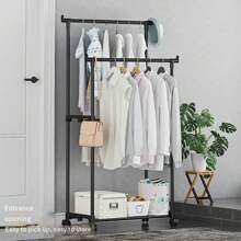 1pc Basic Floor Standing Bedroom Clothes/Pants/Shoes/Hat All-In-One Rack With Wheel, Multifunctional Drying Rack And Storage Organizer - Multicolor - View 11