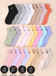 10/20/30pairs  Solid Color College Style Simple Daily Sporty Short Socks