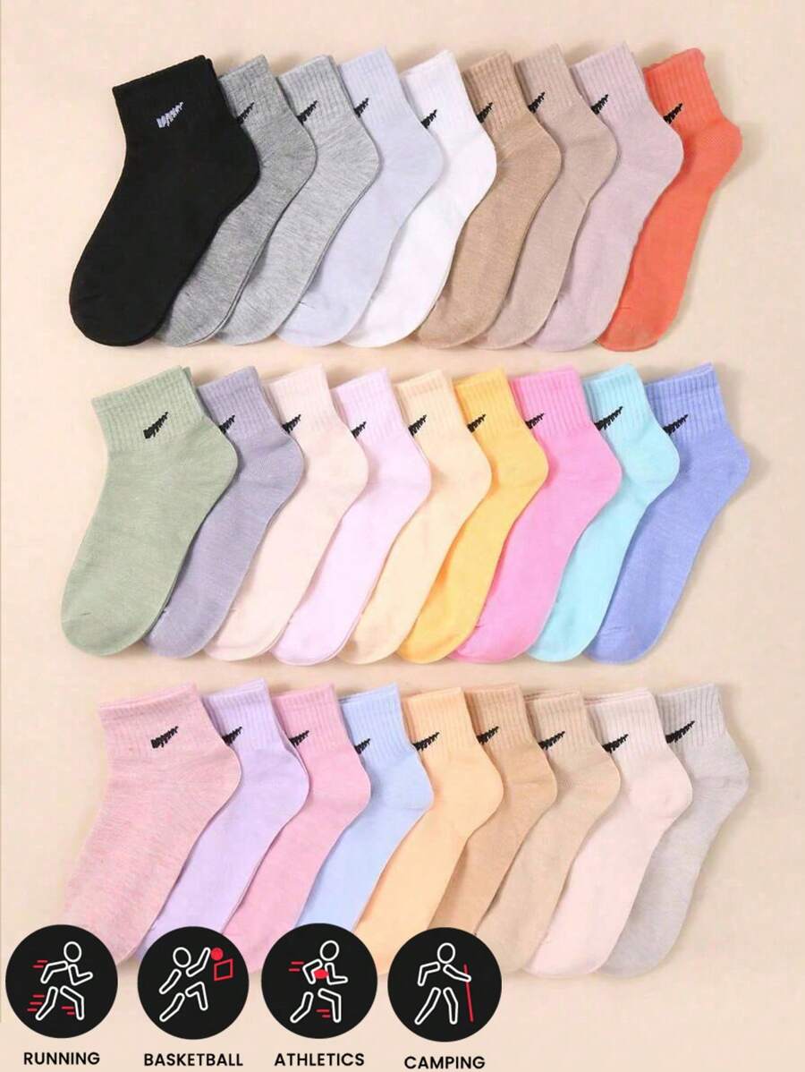 10/20/30pairs  Solid Color College Style Simple Daily Sporty Short Socks