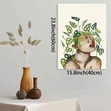 Framed 1pc Wooden Frame Abstract Green Plants Lady (1) Canvas Wall Art Pictures Poster Painting For Bathroom Decor Bedroom D   Ecor Office Decor