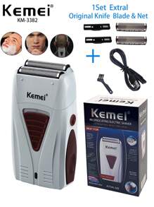 Kemei KM-3382 Men's Electric Shaver With 1 Set Extral Blade Double Blade Foil Reciprocating Shaver Wet Or Dry Beard Razor Facecare Greasy Barber Scissors USB Rechargeable Shaver Cordless Razor For Daily Use Bald Head Shaving For Men Shaving Home Use Gift For Men Birthday