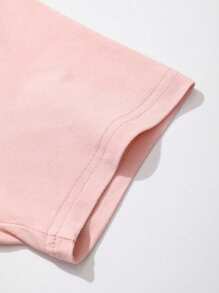 女孩休闲粉色图案印花圆领短袖 T 恤上衣，夏季 - 粉色 - 查看 7