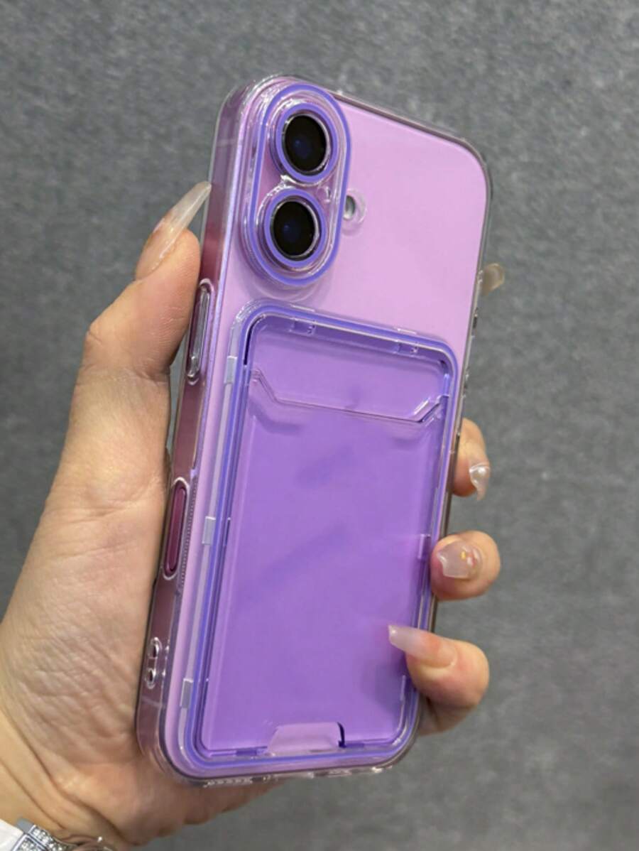 1 件可爱糖果色果冻透明卡槽手机壳适用于 17 Air 16 15 14 13 12 11 Pro Max 男女通用 TPU 后盖 - 紫色 - 查看 1