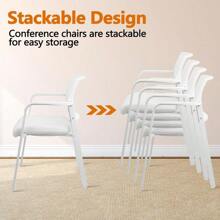 Stackable Arm Chairs With Mesh Back And Fabric Seat Offering Ergonomic Lumbar Support, Suitable For Office, School, Church, Guest And Reception Spaces In Black