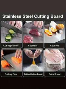 1pc High-Quality Stainless Steel Double-Sided Cutting Board - Thickened, Mildew-Resistant, Suitable For Kitchen And Restaurant Use, Easy To Clean With Water - Silver - View 4