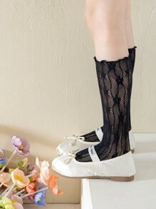 1双女童荷叶边镂空透气公主风过膝袜 - 彩色 - 查看 9