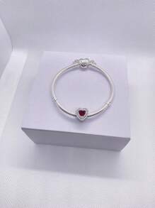 1 pièce 2025 Nouveau bracelet de mode haut de gamme pour femmes DIY meilleures . Bracelet à perles avec bouton strass et charms cœur rouges brillants. Convient pour un port quotidien, idéal pour la Saint-Valentin, la Fête des Mères, les fêtes entre dames, un cadeau d'amour romantique, un bracelet à breloques