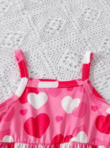 2pcs Baby Girls Cute Casual All-Over Print Elegant Spaghetti Strap Dress, Summer