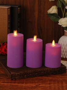 1 件/3 件齿轮形 LED 电子蜡烛，高端大气逼真条纹齿轮无焰蜡烛，现代家居装饰蜡烛灯，适用于室内和室外 - 搖擺頭紫色 - 查看 1