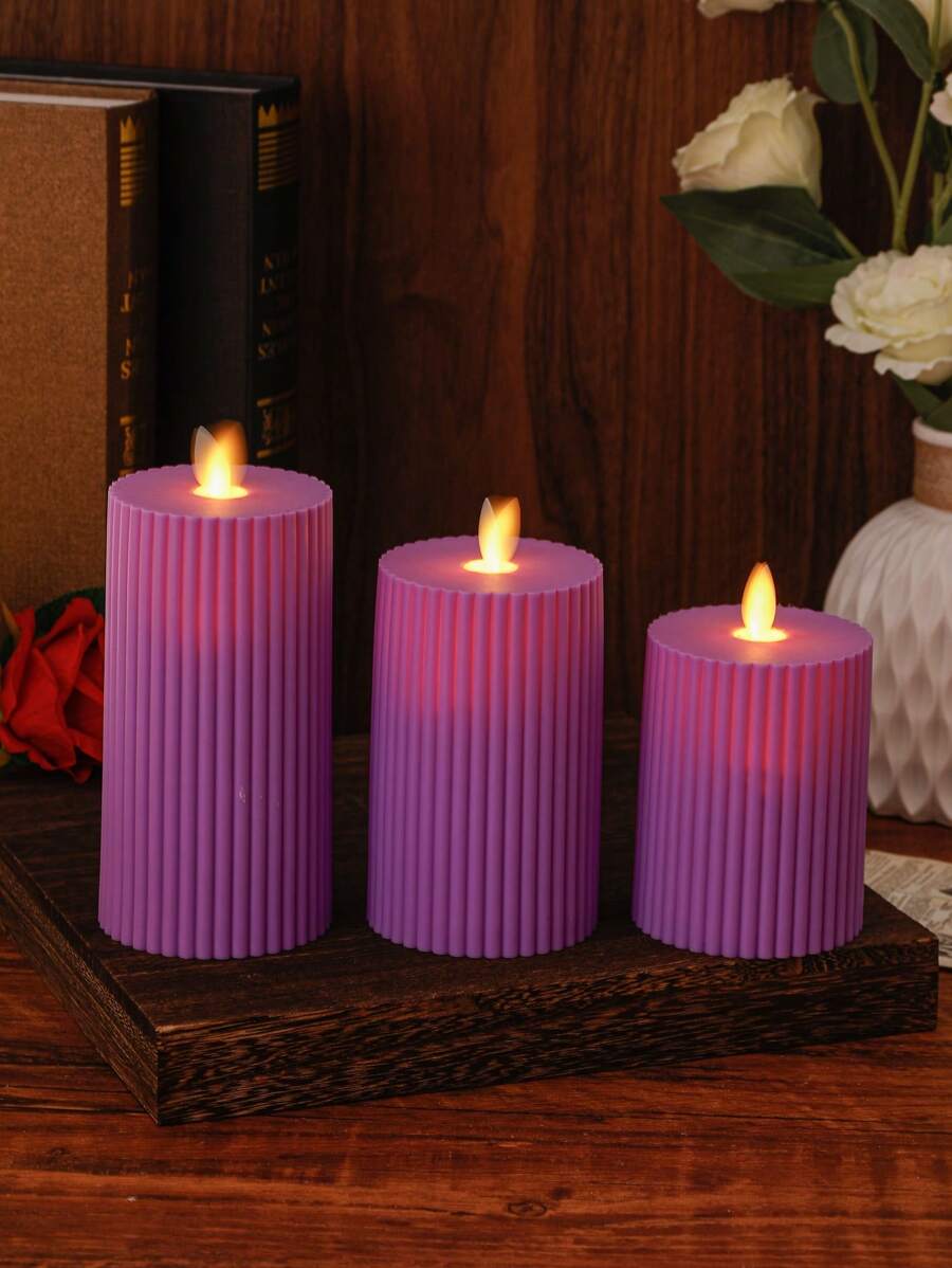 1 件/3 件齿轮形 LED 电子蜡烛，高端大气逼真条纹齿轮无焰蜡烛，现代家居装饰蜡烛灯，适用于室内和室外 - 搖擺頭紫色 - 查看 1