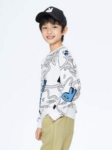 Annil Children's Clothing For Boys Medium And Tween Boy Crewneck Long Sleeved Hoodie Spring - Blue and White - View 3
