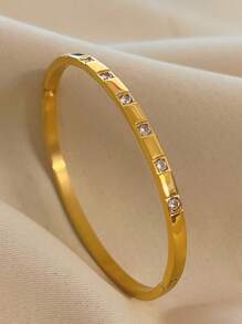 1 件优雅水钻细手链不锈钢金手链女士青少年女孩男士简约手链派对日常婚礼生日珠宝礼物