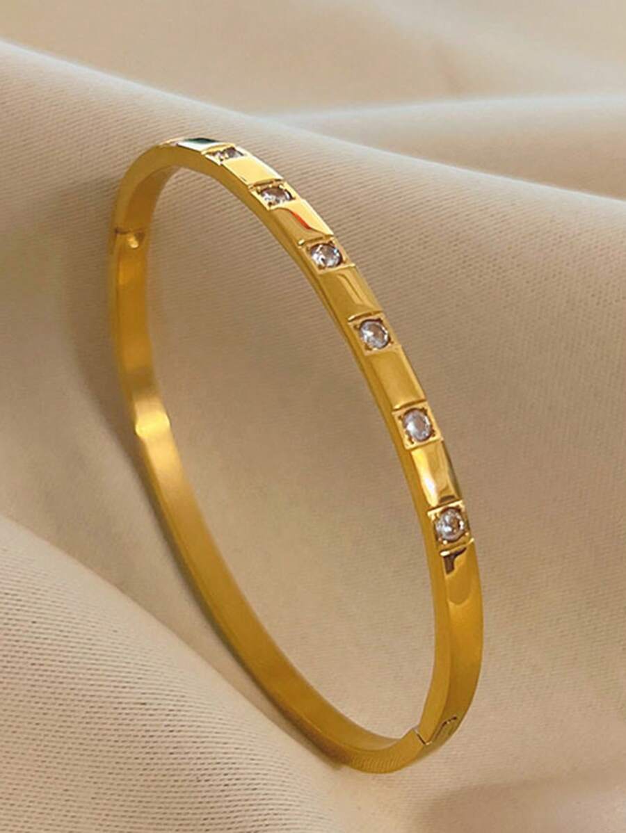 1 件优雅水钻细手链不锈钢金手链女士青少年女孩男士简约手链派对日常婚礼生日珠宝礼物