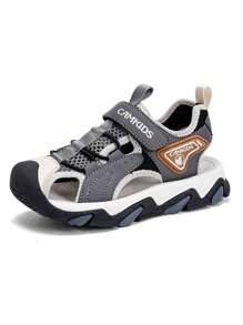 Children's Sandals, New Summer Sandals For Boys & Girls, Campus Style Beach Shoes, Non-Slip Soles, Breathable, Lightweight, Hook And Loop Design, Suitable For Outdoor, Playground, Pool Side, Toe Protection - Grey - View 23