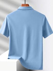 1pc Men's Solid Color Silk-Like Polo T-Shirt - Baby Blue - View 2