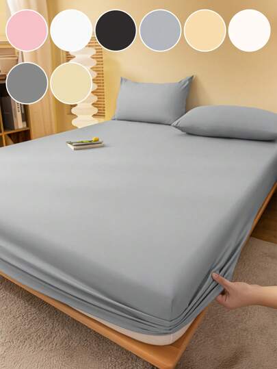 1 szt. Jednokolorowe prześcieradło z dopasowaną gumką, prześcieradło, pościel, pokrowiec na materac, miękka i wygodna pościel do sypialni, ochraniacz na materac do sypialni, prześcieradła przyjazne dla skóry, narzuta pyłoszczelna na każdą porę roku, prześcieradło z dopasowaną gumką do rozmiaru pojedynczego, pełnego, królewskiego i królewskiego, nadające się do prania w pralce, (bez poszewki na poduszkę), idealny prezent świąteczny