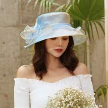 Women's Organza Church Hats Large Flower Church Hats Outdoor Lightweight Sun Hats - 淺藍色 - 查看 2