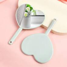 Personalized Handheld Makeup Mirror, Mini Heart-Shaped Compact Mirror, Plastic Handle Makeup Mirror, Solid Color Portable Small Mirror With Hole, Heart-Shaped Single-Sided Mirror, Gift For Friends, Classmates - Multicolor - View 11