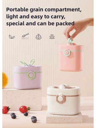 KUNT 1 pieza Recipiente para leche en polvo para bebé de 410ml/600ml, caja portátil y linda para complementos alimenticios de arroz en polvo para bebés, dispensador de leche en polvo a prueba de humedad con cuchara