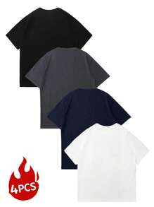 4件装男士纯色休闲运动短袖T恤，夏季T恤