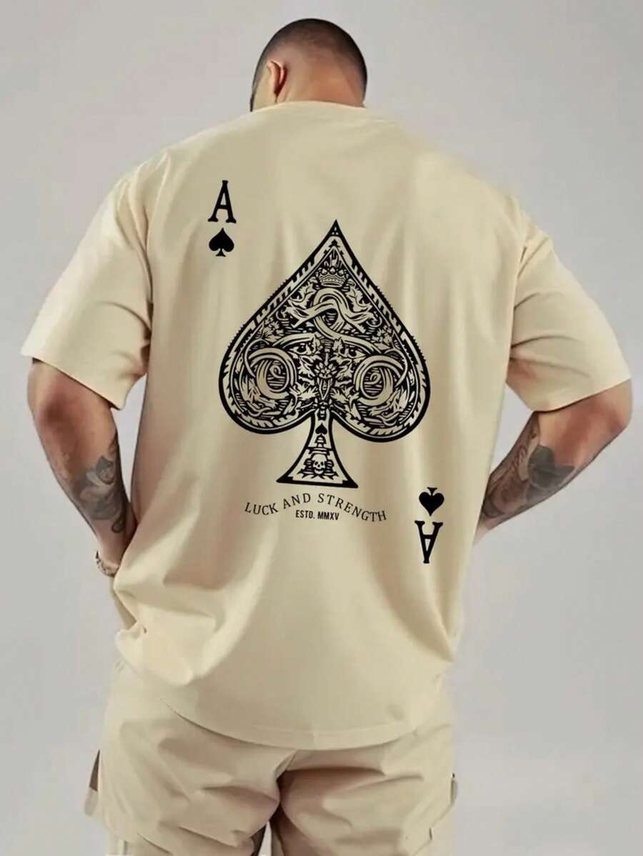Ace Of Spades (SHIELD) AND (BACK) Oversized T-Shirt Men Women Cotton Reinforced Stitching Unisex StreetWear - 米色 - 查看 1