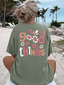 Women "See Good In All Things" Graphic Print Casual T-Shirt, Beach
