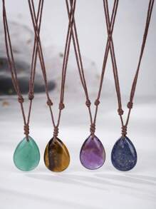 1 件天然疗愈紫水晶、粉水晶宝石手工编织吊坠饰品水晶项链能量护身符珠宝适合朋友聚会礼物 - 編織水滴 - 查看 1