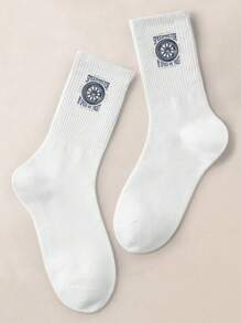 1 Pair Of Women And Men's Male/Female/Couple Mid Length Socks, Personalized, Fun, Colorful, Creative Cartoon Design, Holiday Gift, Comfortable And Breathable, Enhancing Family Atmosphere, Fashionable And Novel, Anime, Crazy, Multi-Color, Fun Printed Mid Length Socks