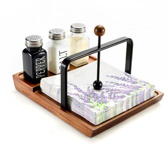 Porta tovaglioli in legno - Porta tovaglioli multifunzionale per tavolo e cucina, offre spazio per le spezie - perfetto per casa, cucina (nero)