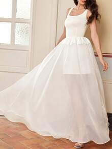 女士夏季纯色网眼吊带派对礼服、约会晚礼服、晚礼服、派对礼服、婚礼宾客礼服、舞会礼服