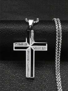 Hip Hop Crystal Cross Pendant Necklace Chain For Men Stainless Steel Rhinestone Necklaces Punk - Necklace - View 14