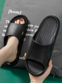 Women's Plastic Slippers For Indoor, Outdoor, Dormitory, Office, Beach Use In Summer - Made Of Lightweight, Durable, Anti-Slip EVA Material, Black Color Casual All-Match Unisex Style