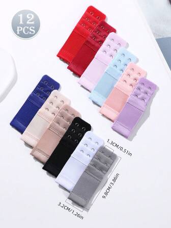 4/8/12pcs Bra Extender Hooks -Elongated 2 Hook Bra Strap Extender Comfortable Adjustable Elastic Non-Slip Bra Straps Underwear Bra Extension Buckle Bust Bra Back Buckle Lingerie Accessories