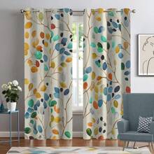 2pcs Colorful Leaves Patterned Curtains, Featuring Colorful Leaves And Branch Design, 3D Digital Printing, Suitable For Living Room, Bedroom, Balcony And Study, Creating A Lively And Warm Atmosphere.